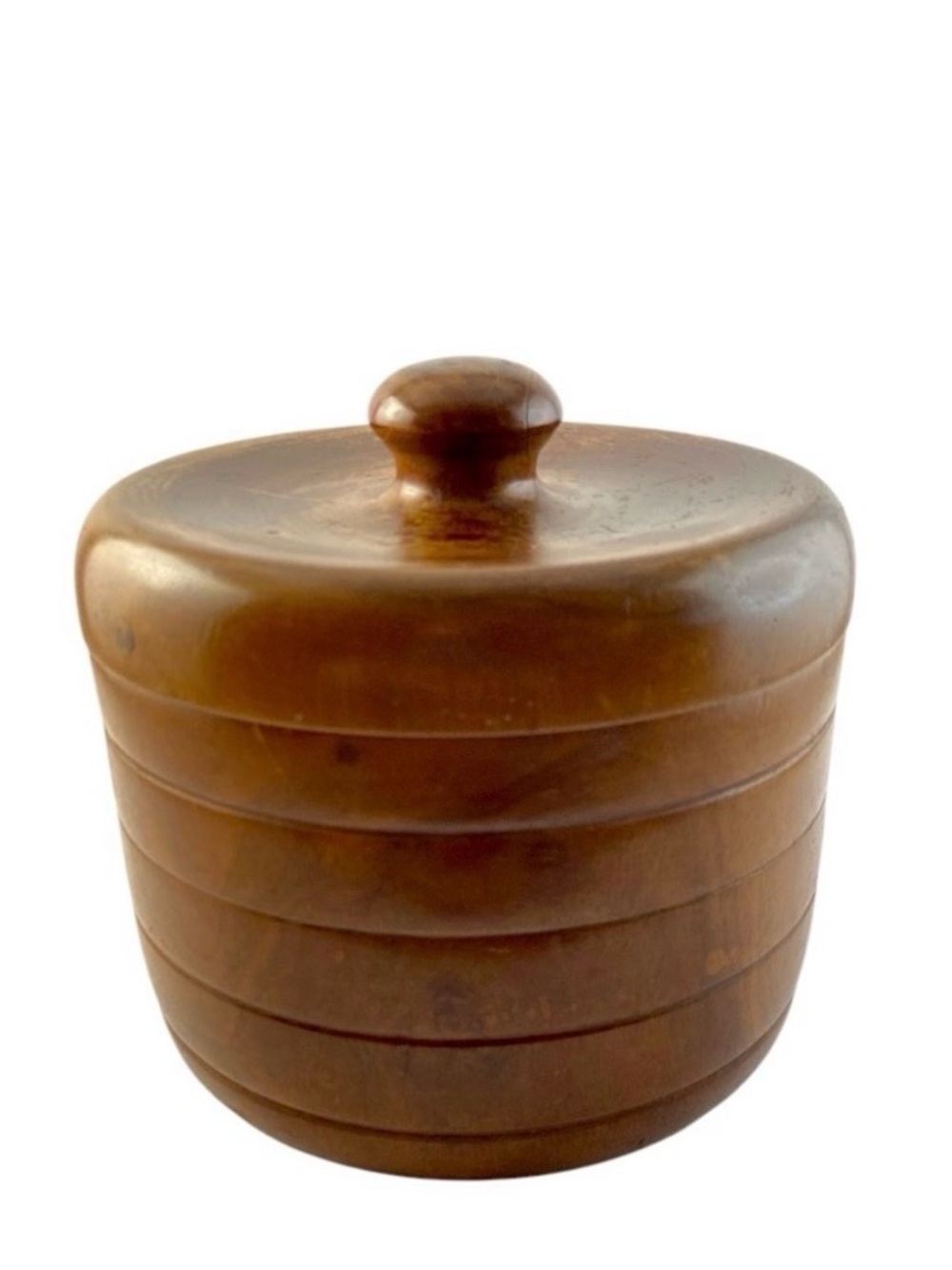 Vintage Wooden Lidded Jar Turned Wood Farmhouse Mid Century Storage